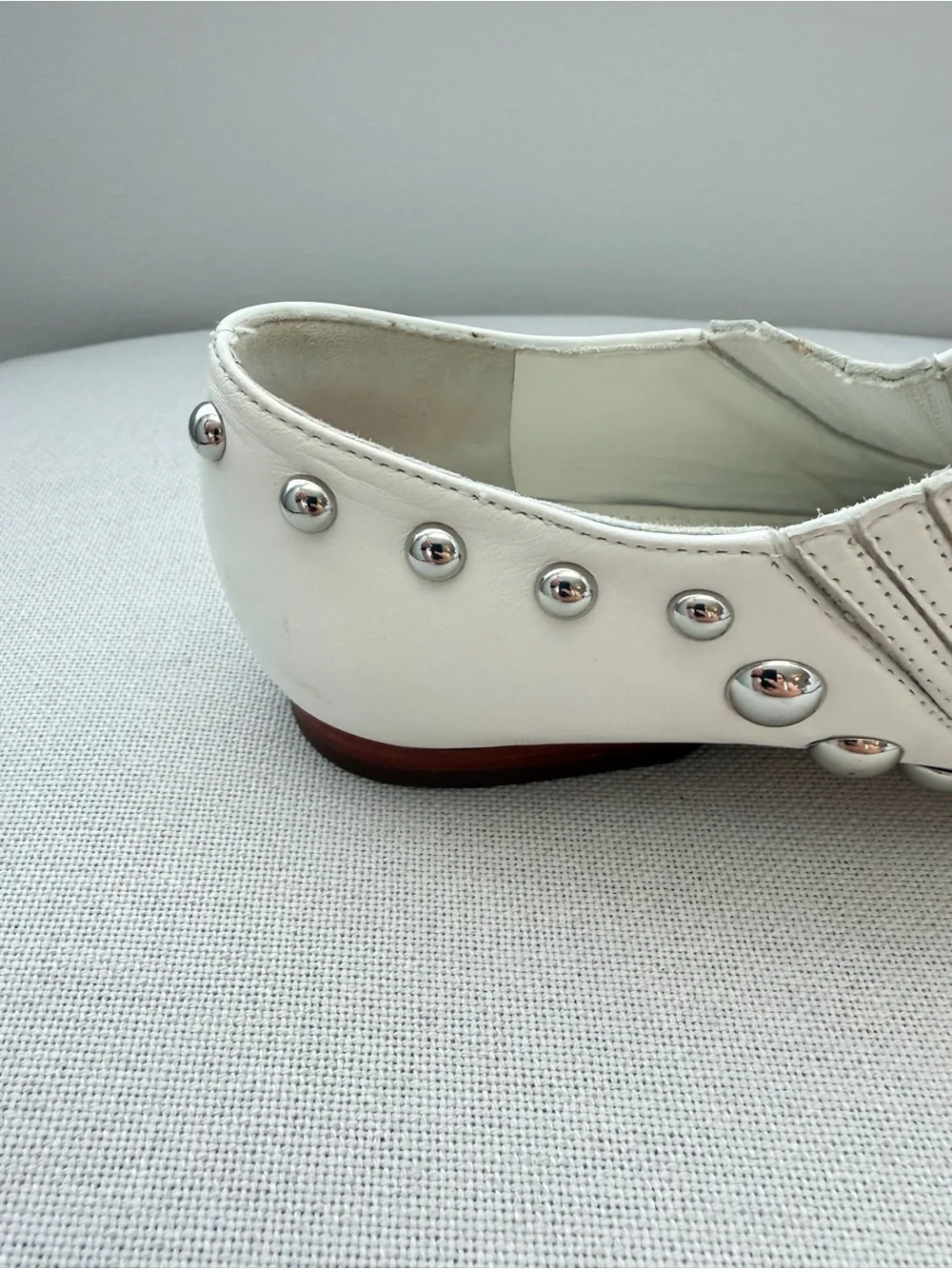 Rare! Tory Burch Loafer White Blythe Studded Metal Slip‎ On Women Size 6.5 M
